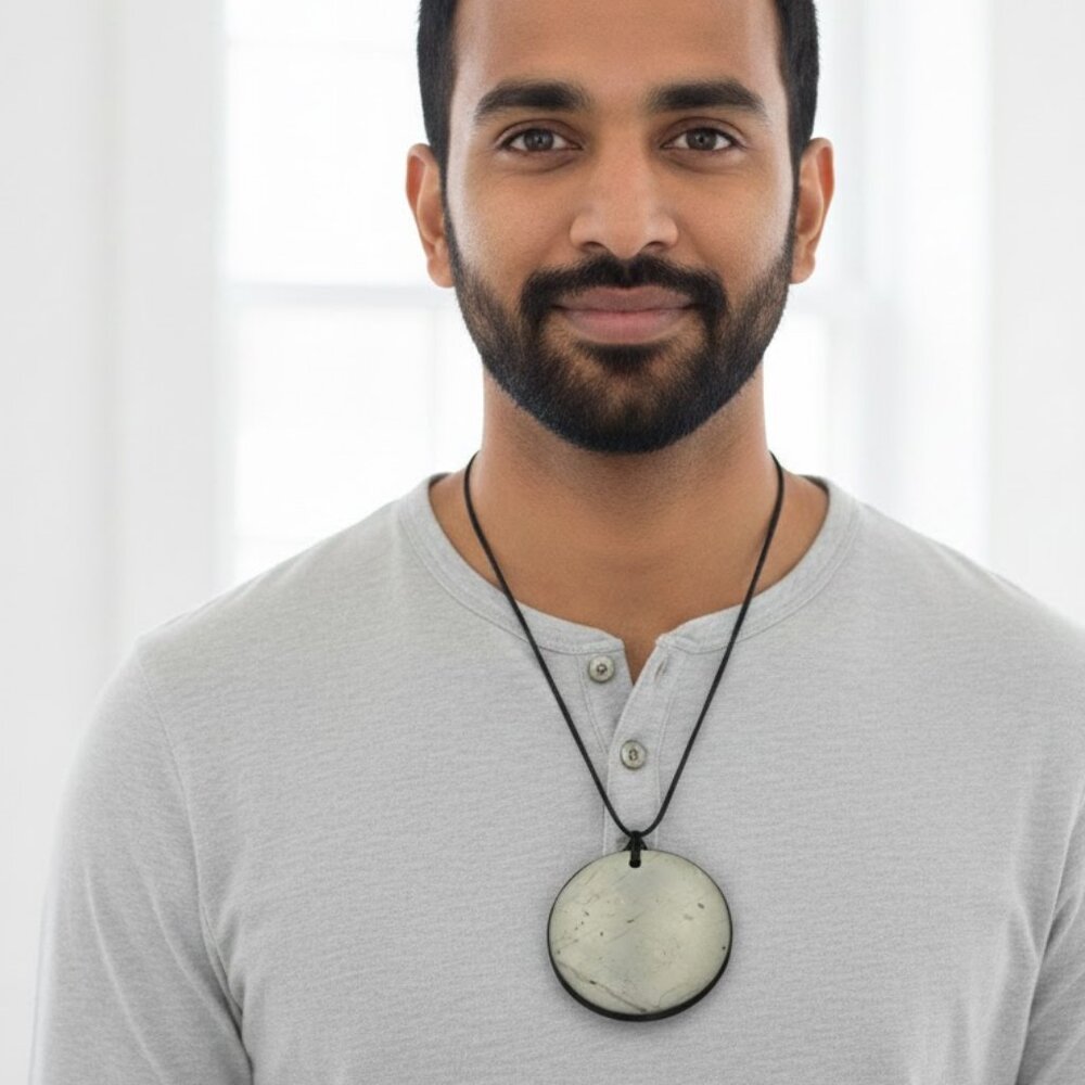 Shungite Stone Pendant Genuine Mineral EMF Shield Protection Amulet Circle 2inch